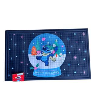 Disney stitch Christmas happy holidays blue rubber doormat rug 18x30 NEW